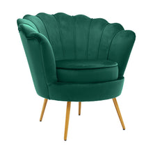 Carica l'immagine nel visualizzatore di Gallery, Sedam Poltrona Conchiglia in velluto tortora imbottita gambe oro design vintage comoda e confortevole