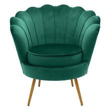 Carica l'immagine nel visualizzatore di Gallery, Sedam Poltrona Conchiglia in velluto tortora imbottita gambe oro design vintage comoda e confortevole