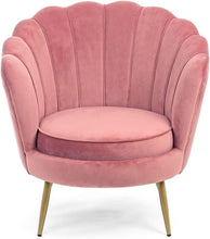 Carica l'immagine nel visualizzatore di Gallery, Sedam Poltrona Conchiglia in velluto tortora imbottita gambe oro design vintage comoda e confortevole