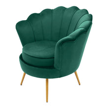 Carica l'immagine nel visualizzatore di Gallery, Sedam Poltrona Conchiglia in velluto tortora imbottita gambe oro design vintage comoda e confortevole