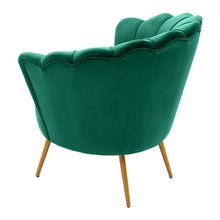 Carica l'immagine nel visualizzatore di Gallery, Sedam Poltrona Conchiglia in velluto tortora imbottita gambe oro design vintage comoda e confortevole
