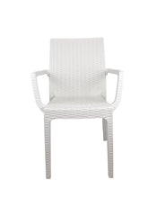 Carica l'immagine nel visualizzatore di Gallery, Sedia Dafne, in Resina, Simil Rattan, Poltrona con Braccioli, Colore Espresso, Esterno, Giardino, Alta qualità, Impilabile, ORDINE MINIMO 2 PEZZI