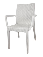 Carica l'immagine nel visualizzatore di Gallery, Sedia Dafne, in Resina, Simil Rattan, Poltrona con Braccioli, Colore Espresso, Esterno, Giardino, Alta qualità, Impilabile, ORDINE MINIMO 2 PEZZI