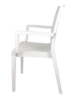 Carica l'immagine nel visualizzatore di Gallery, Sedia Dafne, in Resina, Simil Rattan, Poltrona con Braccioli, Colore Espresso, Esterno, Giardino, Alta qualità, Impilabile, ORDINE MINIMO 2 PEZZI