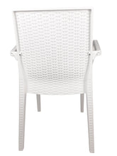 Carica l'immagine nel visualizzatore di Gallery, Sedia Dafne, in Resina, Simil Rattan, Poltrona con Braccioli, Colore Espresso, Esterno, Giardino, Alta qualità, Impilabile, ORDINE MINIMO 2 PEZZI