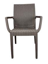Carica l'immagine nel visualizzatore di Gallery, Sedia Dafne, in Resina, Simil Rattan, Poltrona con Braccioli, Colore Espresso, Esterno, Giardino, Alta qualità, Impilabile, ORDINE MINIMO 2 PEZZI