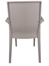 Carica l'immagine nel visualizzatore di Gallery, Sedia Dafne, in Resina, Simil Rattan, Poltrona con Braccioli, Colore Espresso, Esterno, Giardino, Alta qualità, Impilabile, ORDINE MINIMO 2 PEZZI