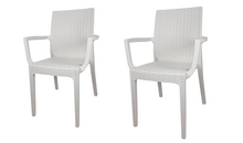 Carica l'immagine nel visualizzatore di Gallery, Sedia Dafne, in Resina, Simil Rattan, Poltrona con Braccioli, Colore Espresso, Esterno, Giardino, Alta qualità, Impilabile, ORDINE MINIMO 2 PEZZI