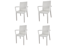 Carica l'immagine nel visualizzatore di Gallery, Sedia Dafne, in Resina, Simil Rattan, Poltrona con Braccioli, Colore Espresso, Esterno, Giardino, Alta qualità, Impilabile, ORDINE MINIMO 2 PEZZI