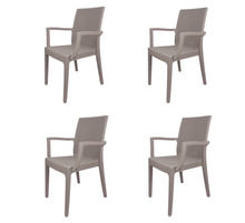 Carica l'immagine nel visualizzatore di Gallery, Sedia Dafne, in Resina, Simil Rattan, Poltrona con Braccioli, Colore Espresso, Esterno, Giardino, Alta qualità, Impilabile, ORDINE MINIMO 2 PEZZI