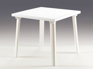 Tavolo 80x80, Quadrato, in Polipropilene, Modello Weekend, Finitura Lucida, Disponibile nel Colore Bianco.