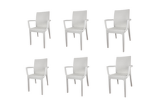 Carica l'immagine nel visualizzatore di Gallery, Sedia Dafne, in Resina, Simil Rattan, Poltrona con Braccioli, Colore Espresso, Esterno, Giardino, Alta qualità, Impilabile, ORDINE MINIMO 2 PEZZI