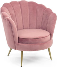Carica l'immagine nel visualizzatore di Gallery, Sedam Poltrona Conchiglia in velluto tortora imbottita gambe oro design vintage comoda e confortevole